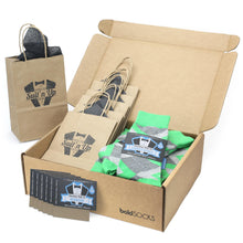 Load image into Gallery viewer, Customizable Groomsmen Gift Set Kelly Green Gray Argyle Men’s Dress Socks
