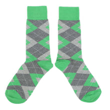 Load image into Gallery viewer, Kelly Green Gray Argyle Men’s Dress Socks
