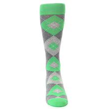 Load image into Gallery viewer, Kelly Green Gray Argyle Men’s Dress Socks
