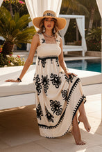 Load image into Gallery viewer, Women's Wide-Strap Printed Maxi Dress – Smocked Bodice &amp; Tassel Waist

