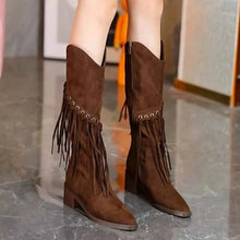 Load image into Gallery viewer, Fringed Point Toe Block : Heel Boots
