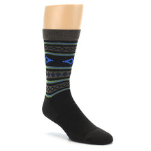 Load image into Gallery viewer, Brown Blue Lime Santa Fe Stripe Wool Men&#39;s Socks
