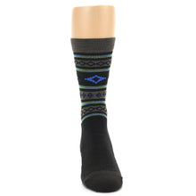 Load image into Gallery viewer, Brown Blue Lime Santa Fe Stripe Wool Men&#39;s Socks

