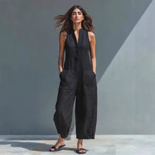 Load image into Gallery viewer, Casual Women’s Buttoned Stand Collar Sleeveless Loose Jumpsuit
