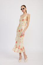 Load image into Gallery viewer, PRINTED SATIN MIDI DRESS WITH SCOOP NECK
