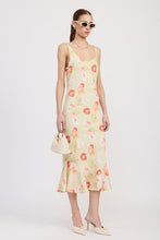 Load image into Gallery viewer, PRINTED SATIN MIDI DRESS WITH SCOOP NECK
