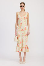 Load image into Gallery viewer, PRINTED SATIN MIDI DRESS WITH SCOOP NECK
