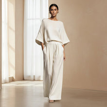 Load image into Gallery viewer, Women's Batwing-Sleeve Top &amp; Wide-Leg Pleated Trousers Two-Piece Set
