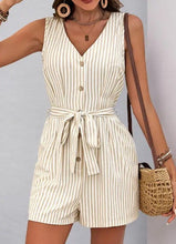 Load image into Gallery viewer, Sleeveless Striped Tie-Waist Romper
