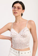 Load image into Gallery viewer, FLORAL SATIN CAMI TOP WITH LACE TRIM
