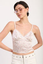 Load image into Gallery viewer, FLORAL SATIN CAMI TOP WITH LACE TRIM
