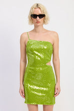 Load image into Gallery viewer, ONE SHOULDER SEQUIN MINI DRESS WITH CUT OUT
