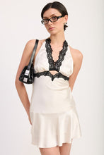 Load image into Gallery viewer, HALTER MINI DRESS WITH LACE TRIM DETAIL

