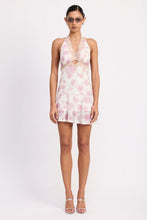 Load image into Gallery viewer, FLARED MINI DRESS WITH HALTER NECK AND LACE TRIM
