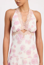 Load image into Gallery viewer, FLARED MINI DRESS WITH HALTER NECK AND LACE TRIM
