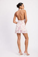 Load image into Gallery viewer, FLARED MINI DRESS WITH HALTER NECK AND LACE TRIM
