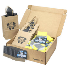 Load image into Gallery viewer, Customizable Groomsmen Gift Set Lemon Yellow Gray Argyle Men’s Dress Socks
