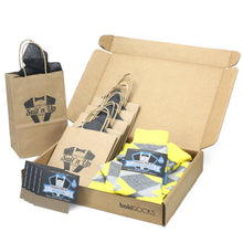 Load image into Gallery viewer, Customizable Groomsmen Gift Set Lemon Yellow Gray Argyle Men’s Dress Socks
