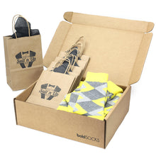 Load image into Gallery viewer, Customizable Groomsmen Gift Set Lemon Yellow Gray Argyle Men’s Dress Socks
