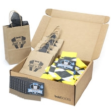 Load image into Gallery viewer, Customizable Groomsmen Gift Set Daisy Yellow Gray Argyle Men’s Dress Socks
