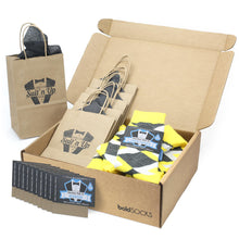 Load image into Gallery viewer, Customizable Groomsmen Gift Set Daisy Yellow Gray Argyle Men’s Dress Socks

