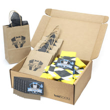 Load image into Gallery viewer, Customizable Groomsmen Gift Set Daisy Yellow Gray Argyle Men’s Dress Socks
