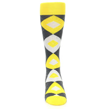 Load image into Gallery viewer, Daisy Gray Argyle Wedding Groomsmen Men’s Dress Socks
