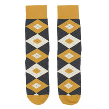 Load image into Gallery viewer, Mustard Yellow Grey Argyle Men&#39;s Dress Socks
