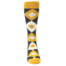 Load image into Gallery viewer, Mustard Yellow Grey Argyle Men&#39;s Dress Socks
