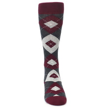 Load image into Gallery viewer, Wine Burgundy Grey Argyle Men&#39;s Dress Socks
