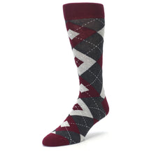 Load image into Gallery viewer, Wine Burgundy Grey Argyle Men&#39;s Dress Socks
