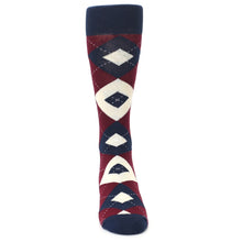 Load image into Gallery viewer, Burgundy Navy Argyle Men&#39;s Dress Socks
