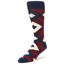 Load image into Gallery viewer, Burgundy Navy Argyle Men&#39;s Dress Socks
