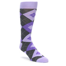 Load image into Gallery viewer, Lilac Iris Purple Gray Argyle Wedding Groomsmen Men’s Dress Socks
