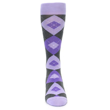 Load image into Gallery viewer, Lilac Iris Purple Gray Argyle Wedding Groomsmen Men’s Dress Socks
