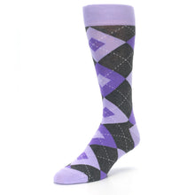 Load image into Gallery viewer, Lilac Iris Purple Gray Argyle Wedding Groomsmen Men’s Dress Socks
