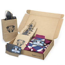 Load image into Gallery viewer, Customizable Groomsmen Gift Set Sangria Navy Argyle Men’s Dress Socks
