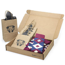 Load image into Gallery viewer, Customizable Groomsmen Gift Set Sangria Navy Argyle Men’s Dress Socks
