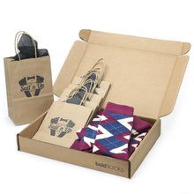 Load image into Gallery viewer, Customizable Groomsmen Gift Set Sangria Navy Argyle Men’s Dress Socks
