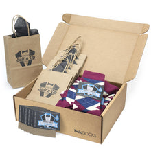 Load image into Gallery viewer, Customizable Groomsmen Gift Set Sangria Navy Argyle Men’s Dress Socks
