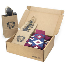 Load image into Gallery viewer, Customizable Groomsmen Gift Set Sangria Navy Argyle Men’s Dress Socks
