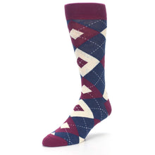 Load image into Gallery viewer, Sangria Navy Argyle Wedding Groomsmen Men’s Dress Socks
