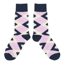 Load image into Gallery viewer, Candy Tickled Pink Navy Argyle Wedding Groomsmen Men&#39;s Dress Socks
