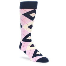 Load image into Gallery viewer, Candy Tickled Pink Navy Argyle Wedding Groomsmen Men&#39;s Dress Socks

