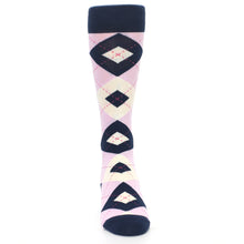 Load image into Gallery viewer, Candy Tickled Pink Navy Argyle Wedding Groomsmen Men&#39;s Dress Socks
