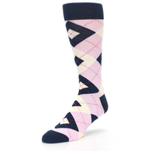 Load image into Gallery viewer, Candy Tickled Pink Navy Argyle Wedding Groomsmen Men&#39;s Dress Socks
