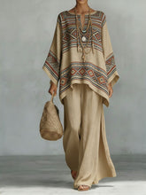 Load image into Gallery viewer, Floral Print Bamboo Linen Two-Piece Set with Wide-Leg Pants
