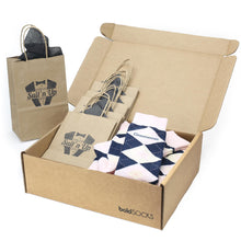 Load image into Gallery viewer, Customizable Groomsmen Gift Set Petal Pink Blush Navy Argyle Men’s Dress Socks
