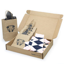 Load image into Gallery viewer, Customizable Groomsmen Gift Set Petal Pink Blush Navy Argyle Men’s Dress Socks
