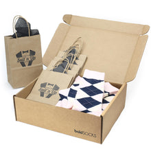 Load image into Gallery viewer, Customizable Groomsmen Gift Set Petal Pink Blush Navy Argyle Men’s Dress Socks

